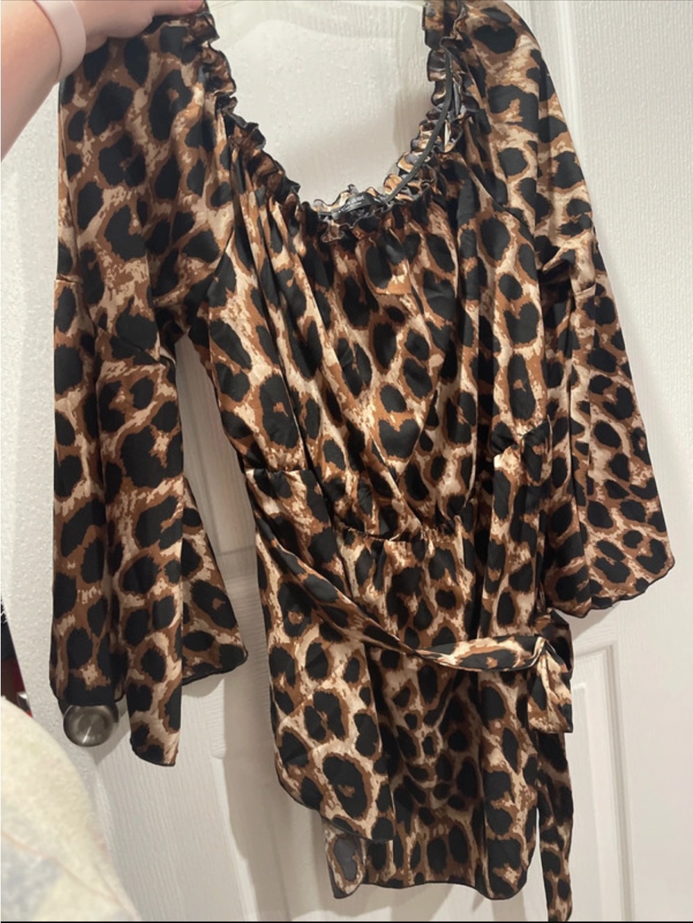 SHEIN Leopard Print Satin Robe in Brown and Black